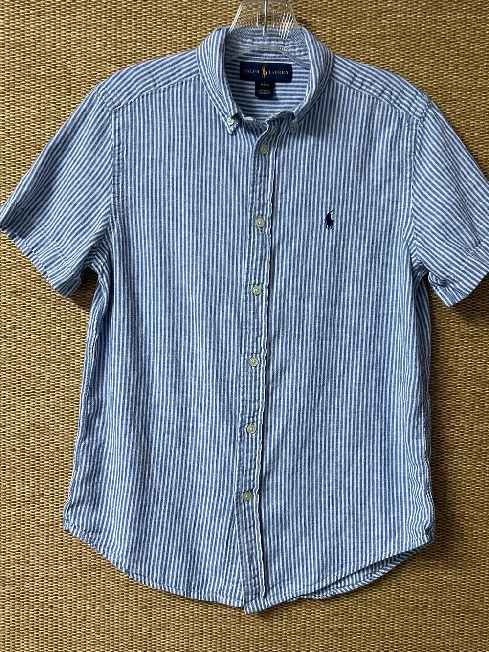 Ralph Lauren Shirt Boy’s L 14-16 Blue White Stripe